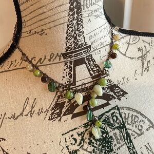 Stone necklace with bronze chain